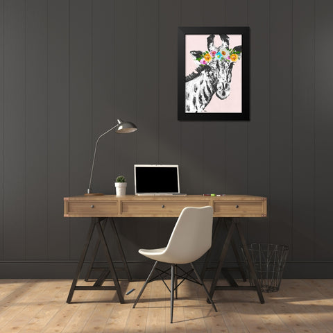 Flower Crown Giraffe Black Modern Wood Framed Art Print by Pinto, Patricia