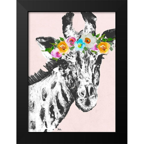 Flower Crown Giraffe Black Modern Wood Framed Art Print by Pinto, Patricia