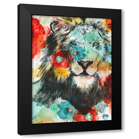 Vibrant Lion Black Modern Wood Framed Art Print with Double Matting by Pinto, Patricia