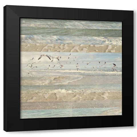 Flying Beach Birds I Black Modern Wood Framed Art Print by Meneely, Dan