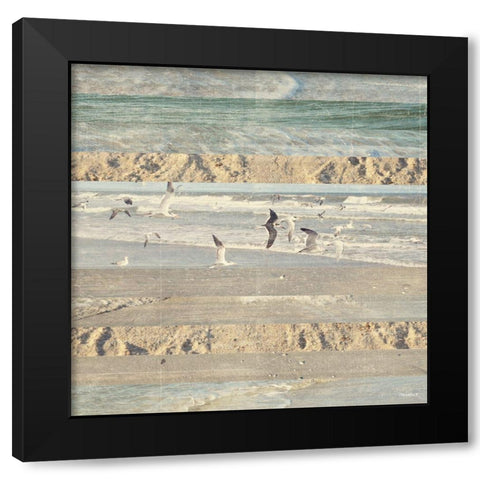 Flying Beach Birds II Black Modern Wood Framed Art Print by Meneely, Dan