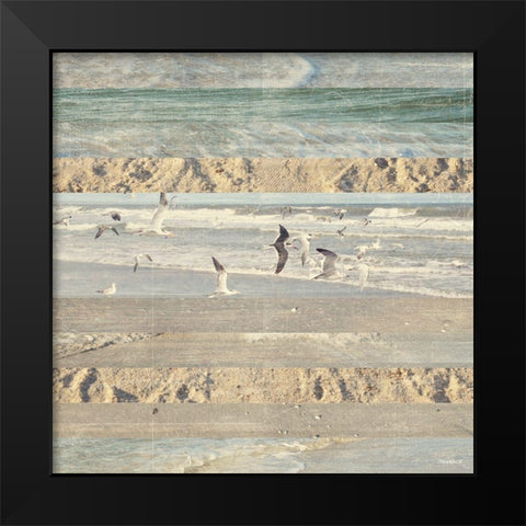 Flying Beach Birds II Black Modern Wood Framed Art Print by Meneely, Dan