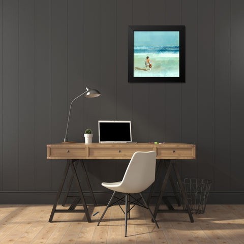 Beach Day Throwing Black Modern Wood Framed Art Print by Meneely, Dan