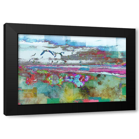 Beach Day Birds Black Modern Wood Framed Art Print with Double Matting by Meneely, Dan