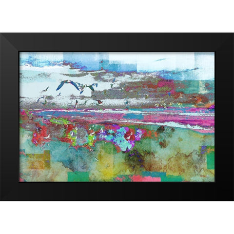Beach Day Birds Black Modern Wood Framed Art Print by Meneely, Dan