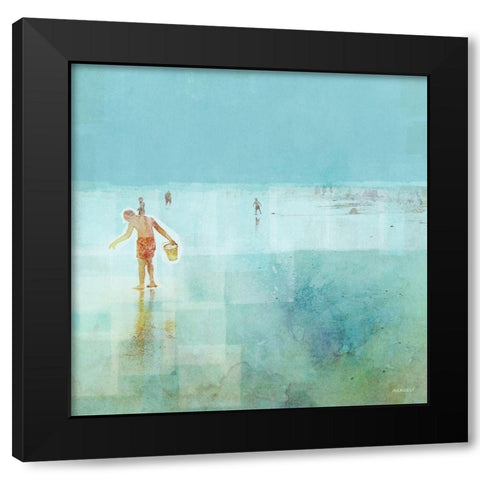 Beach Day Shelling Black Modern Wood Framed Art Print with Double Matting by Meneely, Dan