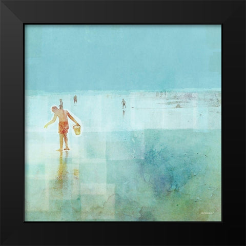 Beach Day Shelling Black Modern Wood Framed Art Print by Meneely, Dan
