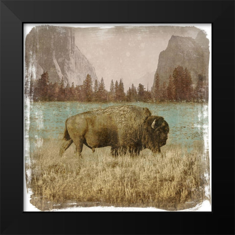 Bison in the Park Black Modern Wood Framed Art Print by Meneely, Dan