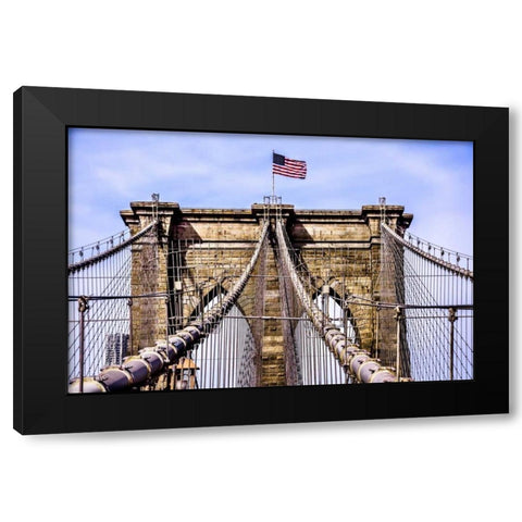 Brooklyn Bridge with Flag Black Modern Wood Framed Art Print by Bill Carson Photography