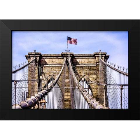 Brooklyn Bridge with Flag Black Modern Wood Framed Art Print by Bill Carson Photography