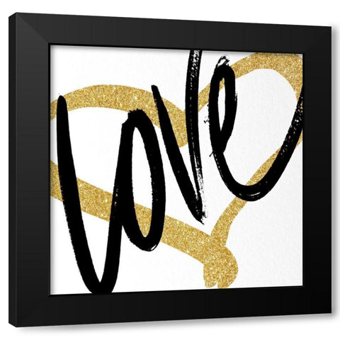 Gold Heart Black Script Love Black Modern Wood Framed Art Print with Double Matting by SD Graphics Studio