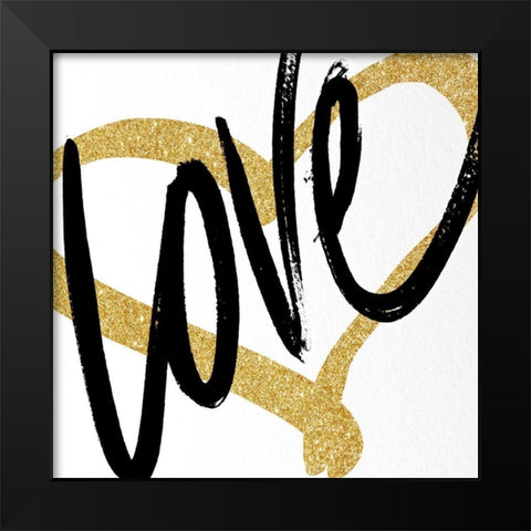 Gold Heart Black Script Love Black Modern Wood Framed Art Print by SD Graphics Studio