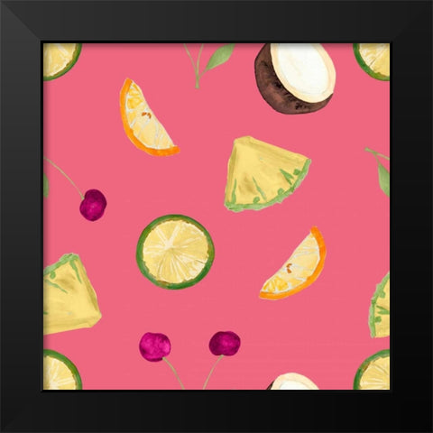 Cherries Pattern on Pink Black Modern Wood Framed Art Print by James, Nola