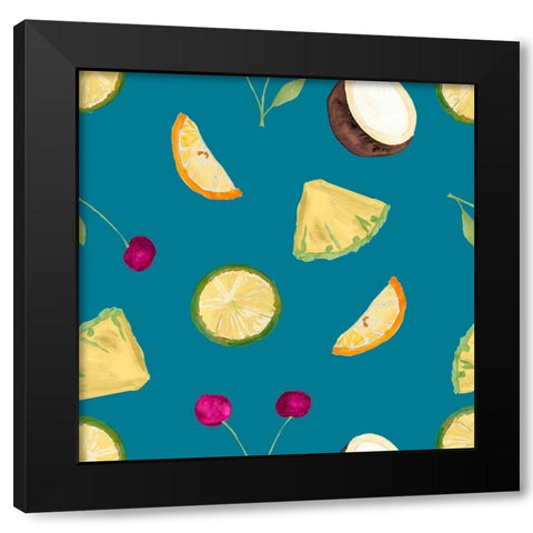 Fruit Pattern on Teal Black Modern Wood Framed Art Print by James, Nola