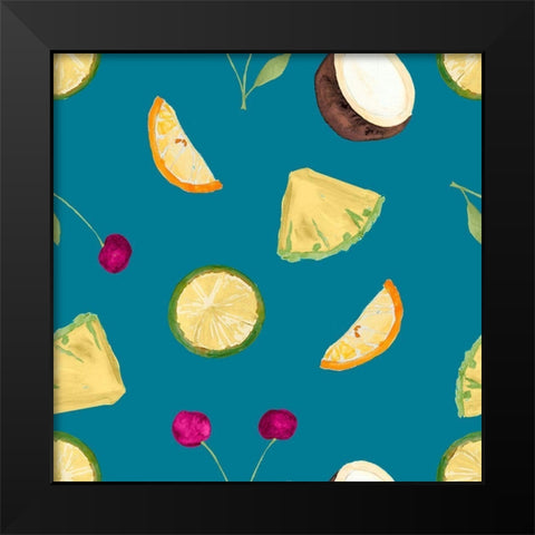 Fruit Pattern on Teal Black Modern Wood Framed Art Print by James, Nola