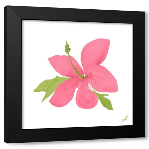 Pink Hibiscus Black Modern Wood Framed Art Print by James, Nola