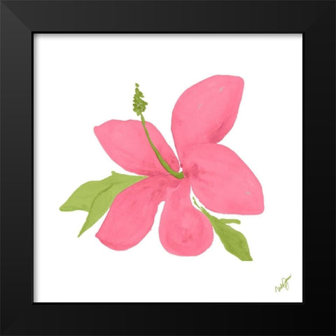 Pink Hibiscus Black Modern Wood Framed Art Print by James, Nola