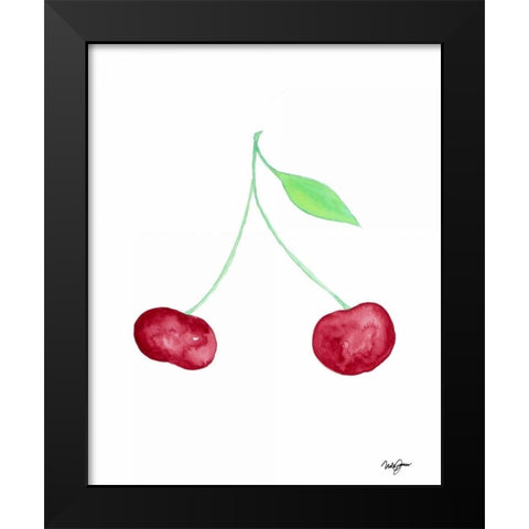 Two Cherries II Black Modern Wood Framed Art Print by James, Nola