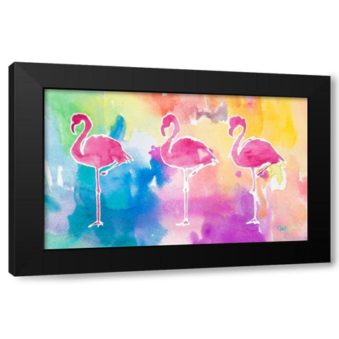 Sunset Flamingo Color Flow Black Modern Wood Framed Art Print by James, Nola