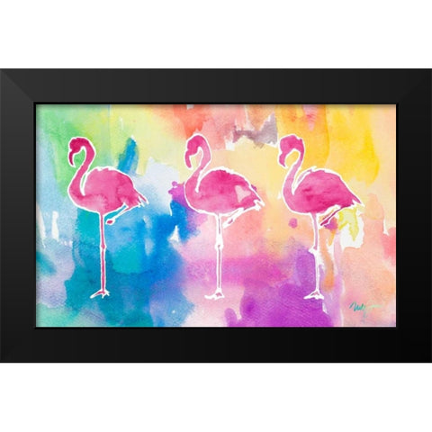 Sunset Flamingo Color Flow Black Modern Wood Framed Art Print by James, Nola