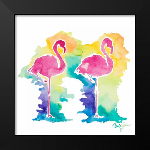 Sunset Flamingo Square I Black Modern Wood Framed Art Print by James, Nola