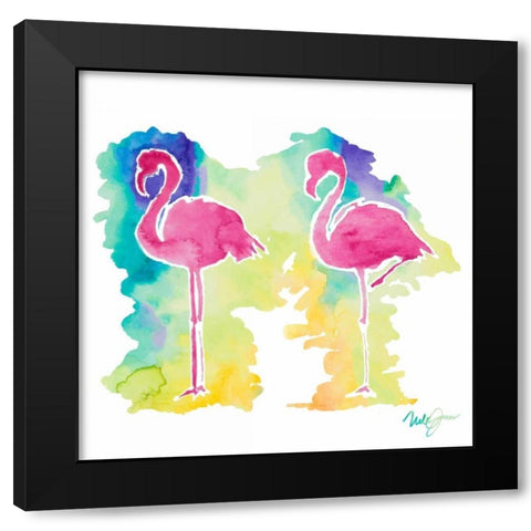 Sunset Flamingo Square II Black Modern Wood Framed Art Print with Double Matting by James, Nola