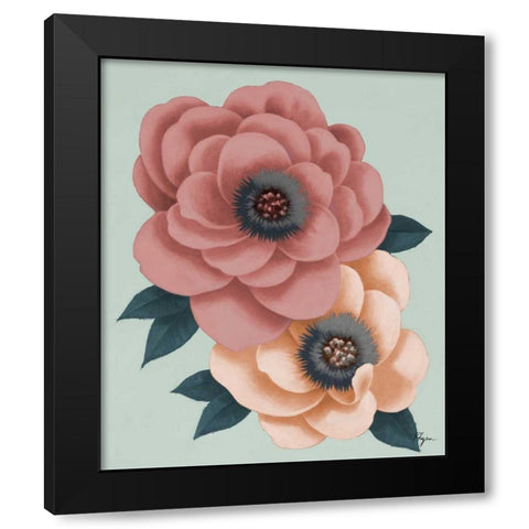 Pink Flowers on Mint I Black Modern Wood Framed Art Print by Rhyan, Vivien