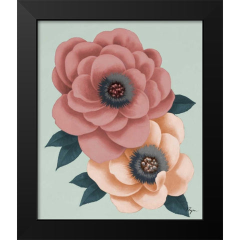 Pink Flowers on Mint I Black Modern Wood Framed Art Print by Rhyan, Vivien