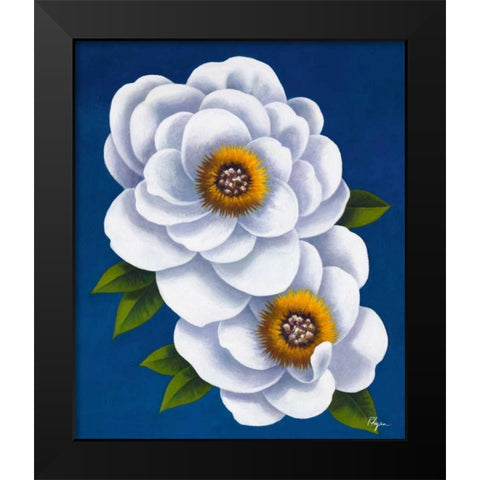 White Flowers on Blue I Black Modern Wood Framed Art Print by Rhyan, Vivien