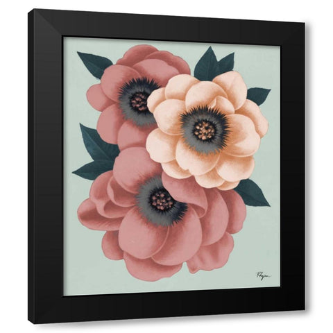 Pink Flowers on Mint I Black Modern Wood Framed Art Print by Rhyan, Vivien