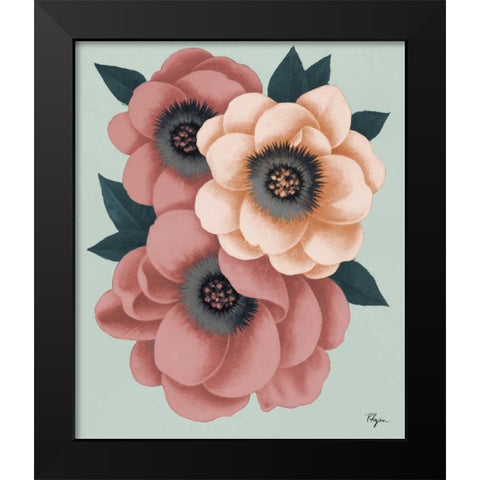 Pink Flowers on Mint I Black Modern Wood Framed Art Print by Rhyan, Vivien