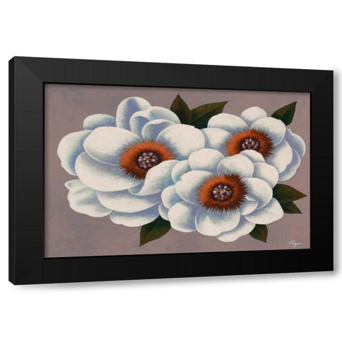 Three White Flowers Black Modern Wood Framed Art Print with Double Matting by Rhyan, Vivien