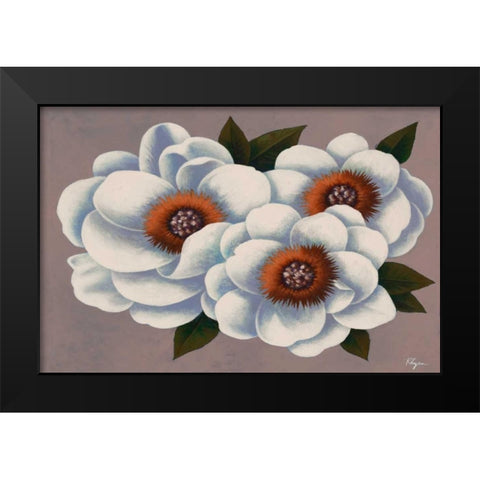 Three White Flowers Black Modern Wood Framed Art Print by Rhyan, Vivien