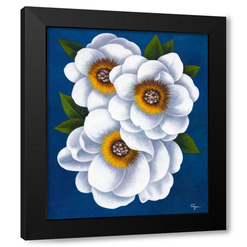 White Flowers on Blue II Black Modern Wood Framed Art Print by Rhyan, Vivien