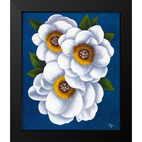 White Flowers on Blue II Black Modern Wood Framed Art Print by Rhyan, Vivien