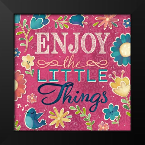 Enjoy the Little Things Burst I Black Modern Wood Framed Art Print by Josefina