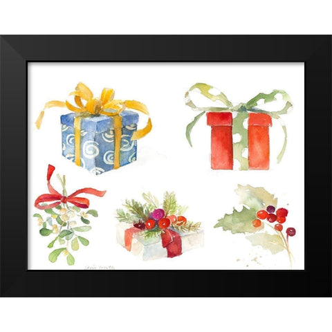 Christmas Presents Black Modern Wood Framed Art Print by Loreth, Lanie