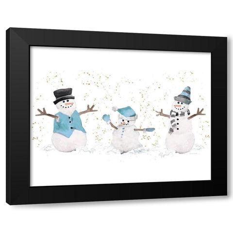 Blue Snowman Trio Black Modern Wood Framed Art Print with Double Matting by Loreth, Lanie