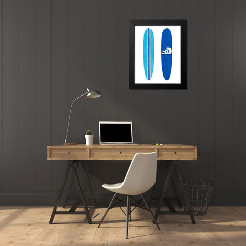 Blue Surf Boards Black Modern Wood Framed Art Print by DeRice, Julie