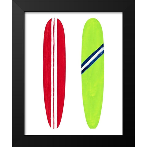 Red and Green Surf Boards Black Modern Wood Framed Art Print by DeRice, Julie
