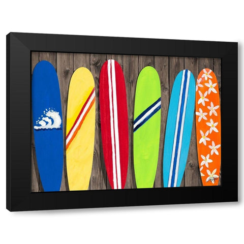 Surf Boards For Rent Black Modern Wood Framed Art Print with Double Matting by DeRice, Julie