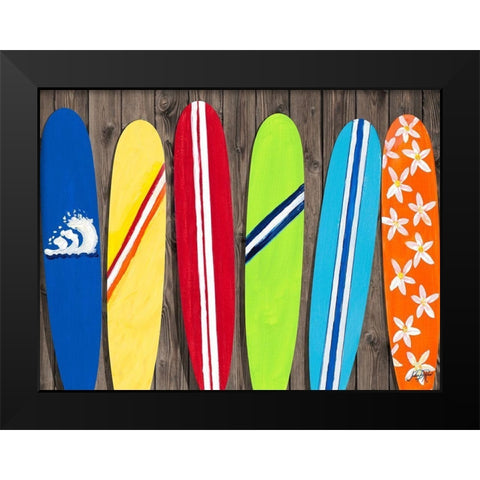 Surf Boards For Rent Black Modern Wood Framed Art Print by DeRice, Julie