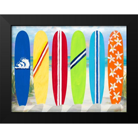 Surf Boards on the Beach Black Modern Wood Framed Art Print by DeRice, Julie