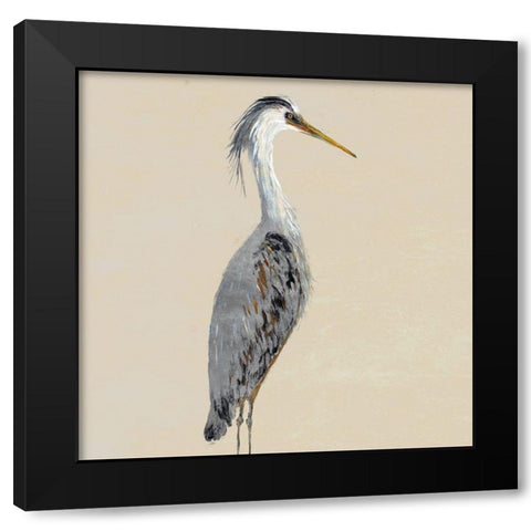 Heron on Tan I Black Modern Wood Framed Art Print with Double Matting by DeRice, Julie