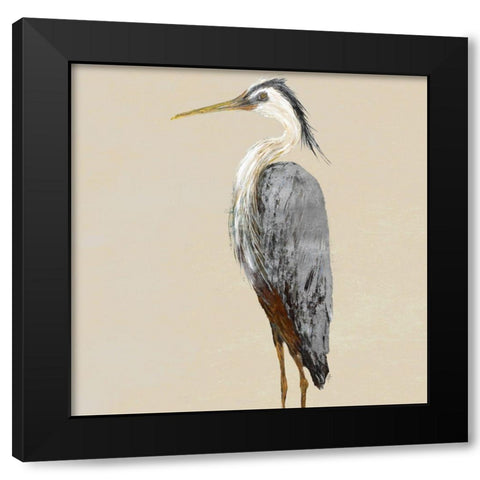 Heron on Tan II Black Modern Wood Framed Art Print by DeRice, Julie