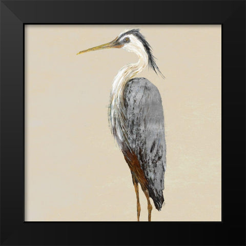 Heron on Tan II Black Modern Wood Framed Art Print by DeRice, Julie