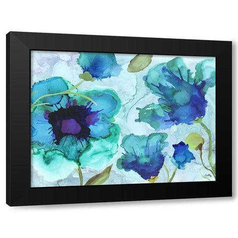 Aqua Poppies I Black Modern Wood Framed Art Print with Double Matting by Medley, Elizabeth