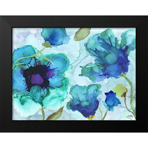 Aqua Poppies I Black Modern Wood Framed Art Print by Medley, Elizabeth