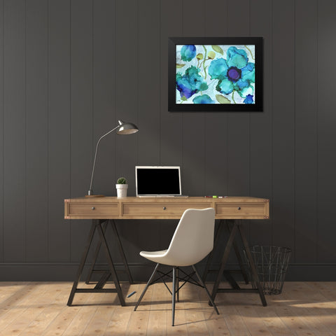 Aqua Poppies II Black Modern Wood Framed Art Print by Medley, Elizabeth