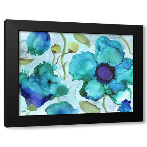 Aqua Poppies II Black Modern Wood Framed Art Print with Double Matting by Medley, Elizabeth